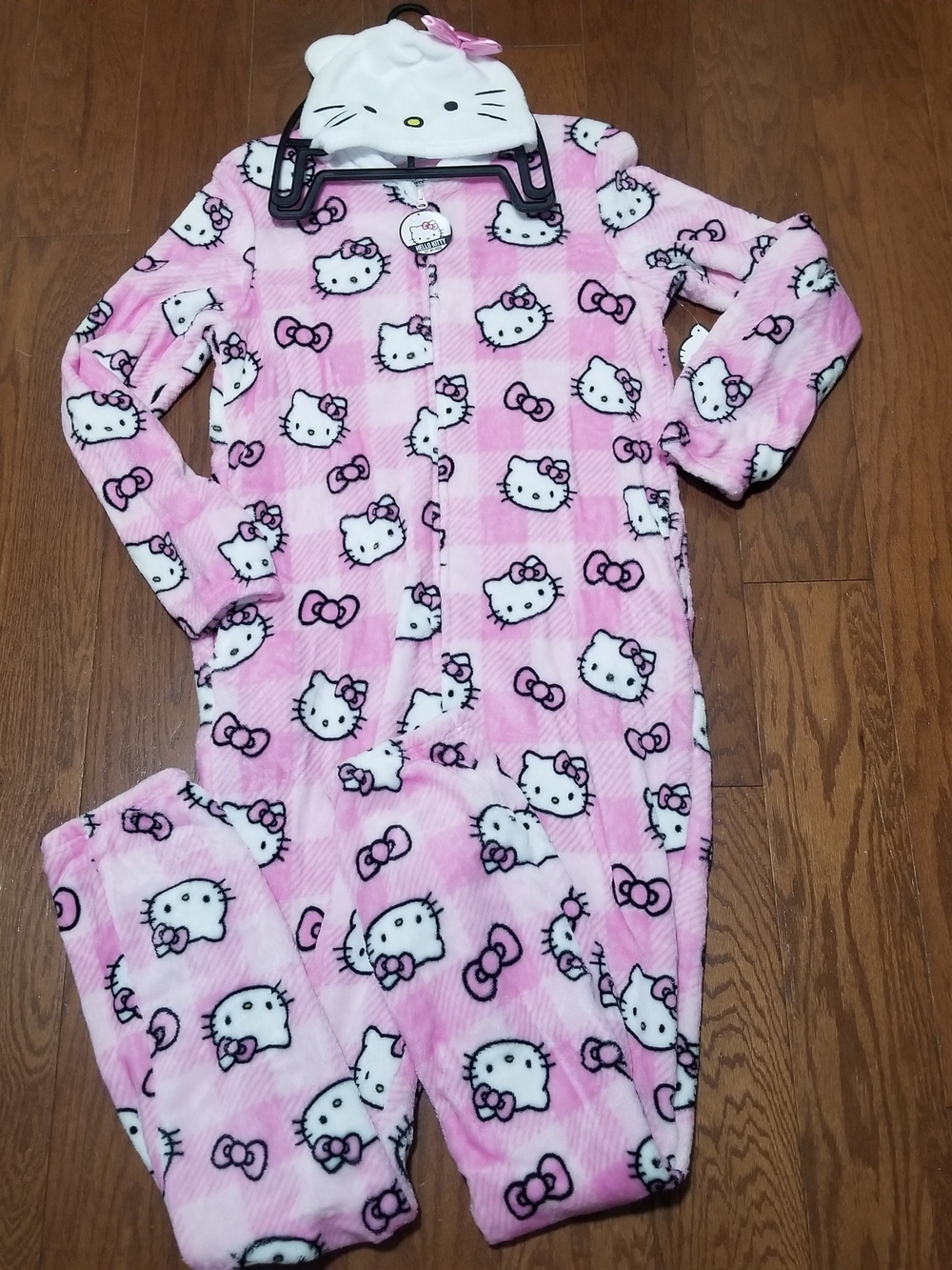 NEW! Hello Kitty Pink Hooded Fleece One-Piece Pajama Sz Large NWT - Picture 3 of 7
